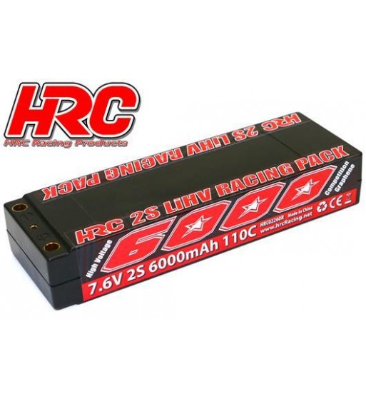 LiPo HV 2S - 7.6V 6000mAh 110C - RC Car - Hard Case - 5mm Plug 138x46x25mm